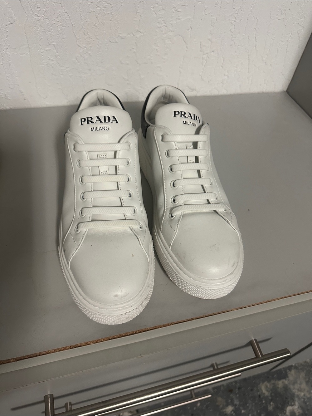 Prada White Low-Top Leather Sneakers